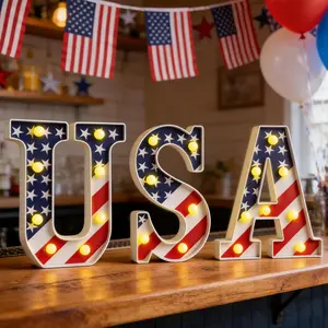 USA Marquee Light Letters for 4th of July Decorations, Patriotic Light Up USA Sign with LED Lights, Independence Day Party Decor for Table Centerpiece Home Indoor Outdoor