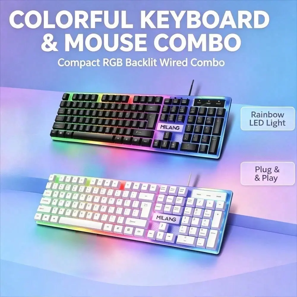 1pc Backlit Wired Keyboard & Mouse Kit - LED-Lit Ergonomic USB Set for Office & Gaming, Compatible with Computers, Laptops, Desktops (For Adults' Party & Board Game Sessions)