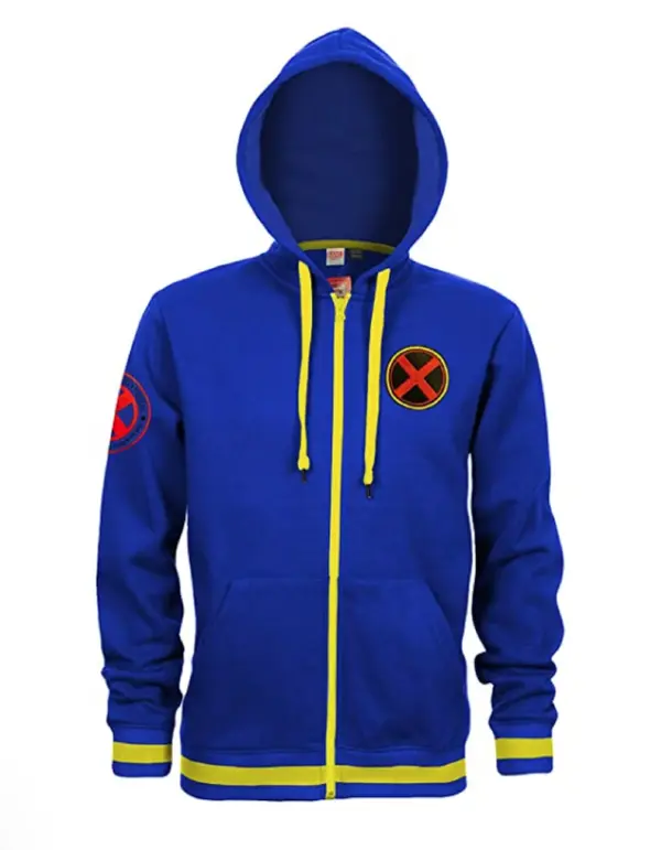 Anime Unisex Zip-Up Hoodie with Logo Blue & Yellow Trim Menswear Sweatshirts Tops