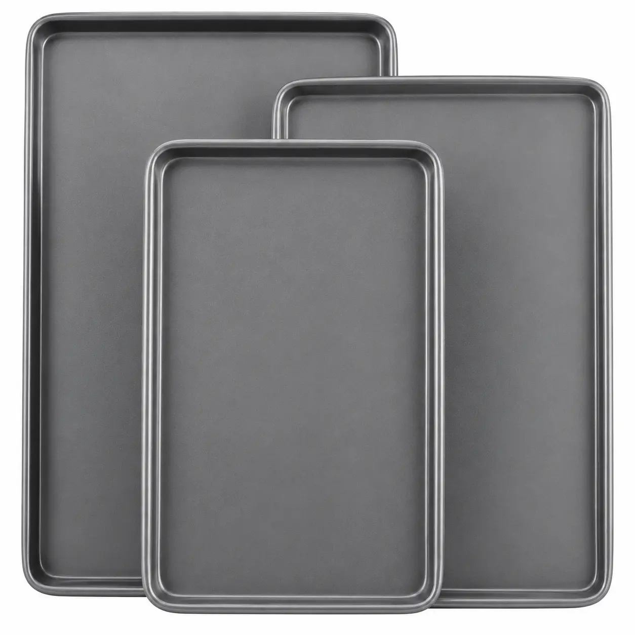 Everyday Nonstick Baking Sheet Set, 3 Pack Includes Small (13×9) Medium (15×1) and Large (17×11) Pans Carbon Steel Construction Cookie Sheets Bakeware Set, Gray