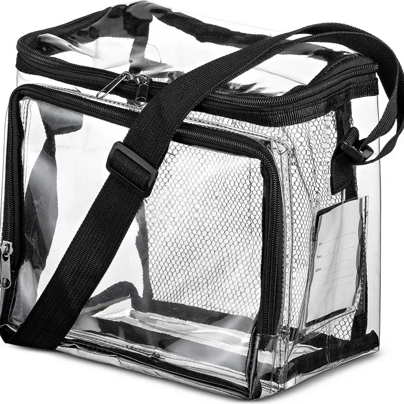 Insulated Lunch Tote - Outdoor Insulated Lunch Bag, Stylish Transparent PVC, Adjustable Shoulder Strap, Front Storage Compartment, Side Mesh Pocket, Heat Insulation, Mesh Side, Outdoor Use