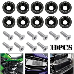 10PCS JDM Billet Aluminum Fender Bumper Washer Bolt Kit - Engine Bay Dress Up Black (M6)