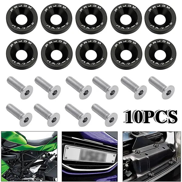 10PCS JDM Billet Aluminum Fender Bumper Washer Bolt Kit - Engine Bay Dress Up Black (M6)  #fathersdaygift