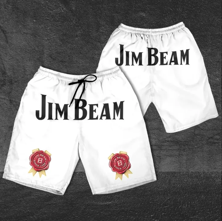 Full Print Jim Beam Horizontal Text Hawaiian Shorts, Casual Hawaiian Shorts, Gift for Men Women