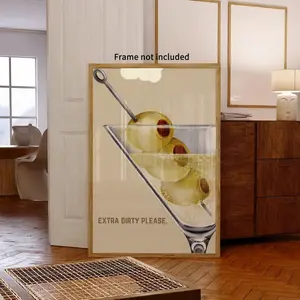 “Extra Dirty Please” Martini Canvas Poster, Olive Cocktail Bar Wall Art, Minimalist Kitchen or Bar Decor, Unframed Canvas Poster