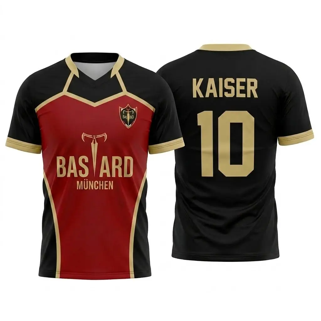 Blue Lock Kaiser 10 Bastard Munchen Soccer Jersey, Anime Manga Graphic Football Shirt, Red Black Gold Athletic Sports Tee, Japanese Anime Cosplay Streetwear V-Neck Top, Breathable Mens Training Gym Shirt Gift