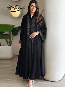 Hafizah Modest Fashion Abaya, Loose-Fitting Long Robe, Textured Metal Outerwear, All-Season Plain Design, Dubai Women's Clothing
