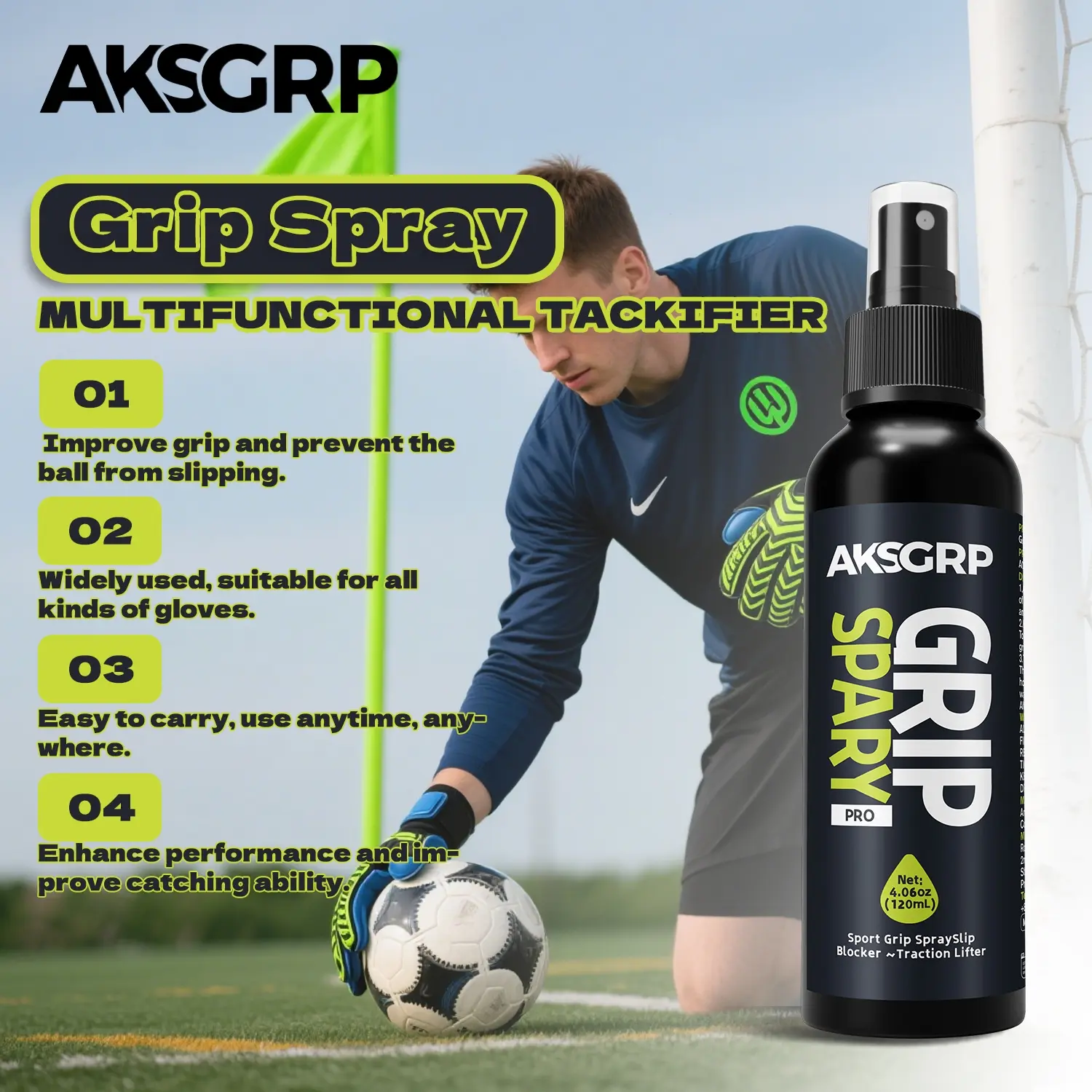 Professional Goalkeeper Glove Anti-Slip Spray, Football Accessories, Football Equipment, Safety Certified Grip Enhancer, 30/50/120ML Transparent Formula, Press Cap Packaging