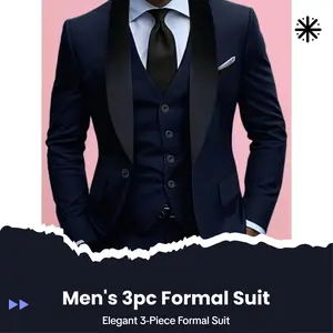 Men's 3pc Formal Suit Set - Solid Color Lapel Blazer Vest & Dress Pants - Ideal for Business Events Graduations Weddings Parties - Lightweight Polyester Workwear