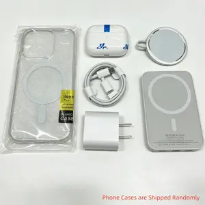 New Model 6 Pack for iPhone Accessories Gift Box Set, Travel Essential 5000mAh Power Bank, Wireless Earbuds, Bluetooth Headphones, Compatible with MagSafe Charger Charging(Phone Cases are Shipped Randomly)