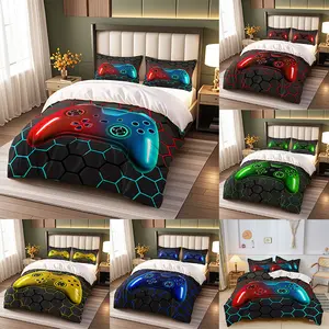 Three-Piece Game Machine Pattern Bedding Set, Includes One Fitted Sheet and Two Pillowcases, 100% Polyester