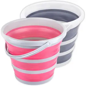 Collapsible Bucket 10L 2.6 Gallon Cleaning Bucket Mop Bucket Folding Foldable Portable Small Plastic Water Supplies for Outdoor Garden Camping Fishing  Wash Space Saving Grey and