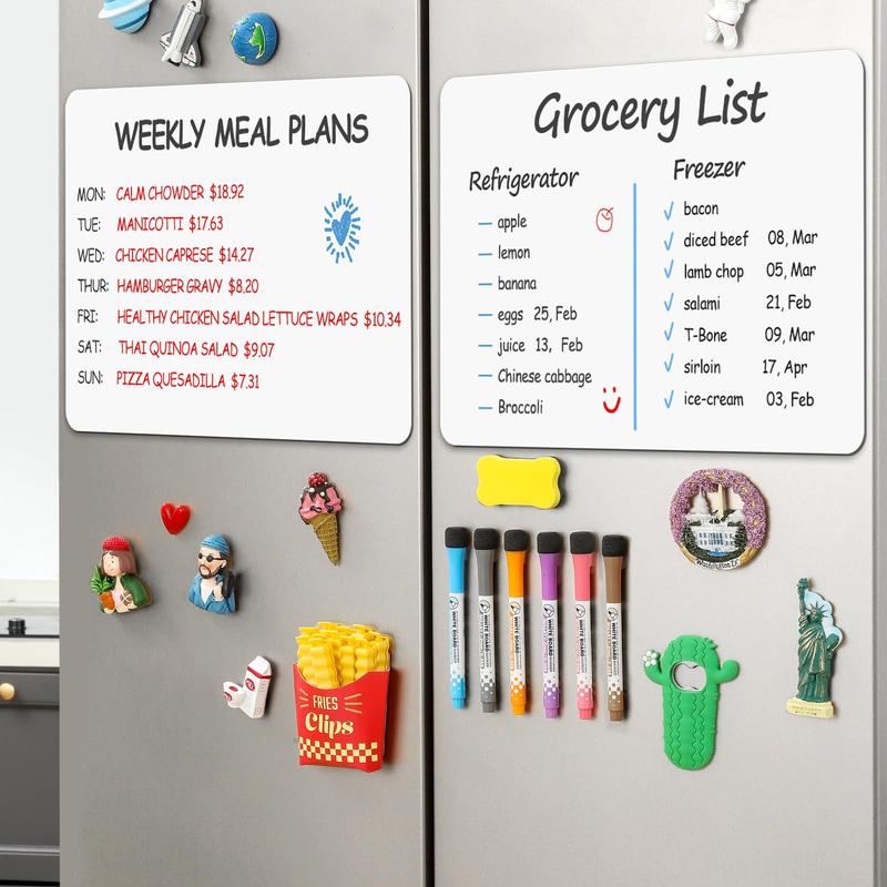4PCS 12"x8" Magnetic Dry Erase WhiteBoard for Fridge w/ 6 Markers & 1 Eraser - Small Magnet Blank White Board Organizer and Planner for Home, Kitchen, Office, Refrigerator, Wall, Door, Cabinet