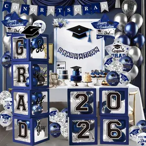Navy Blue Graduation Decorations Class of 2026 - Balloons Boxes with Letters 2026 GRAD So Proud of You - Complete Party for High School & College Celebrations