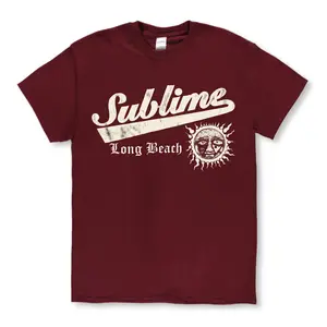 #Sublimee Long Beach Vintage Maroon T-Shirt 90’s Style, Comfort Cotton Tee For Men For Women