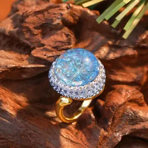Handcrafted Elegant Blue Light Luxury Rotating Inlaid Silver Ring Simple Style Ring 5655-3