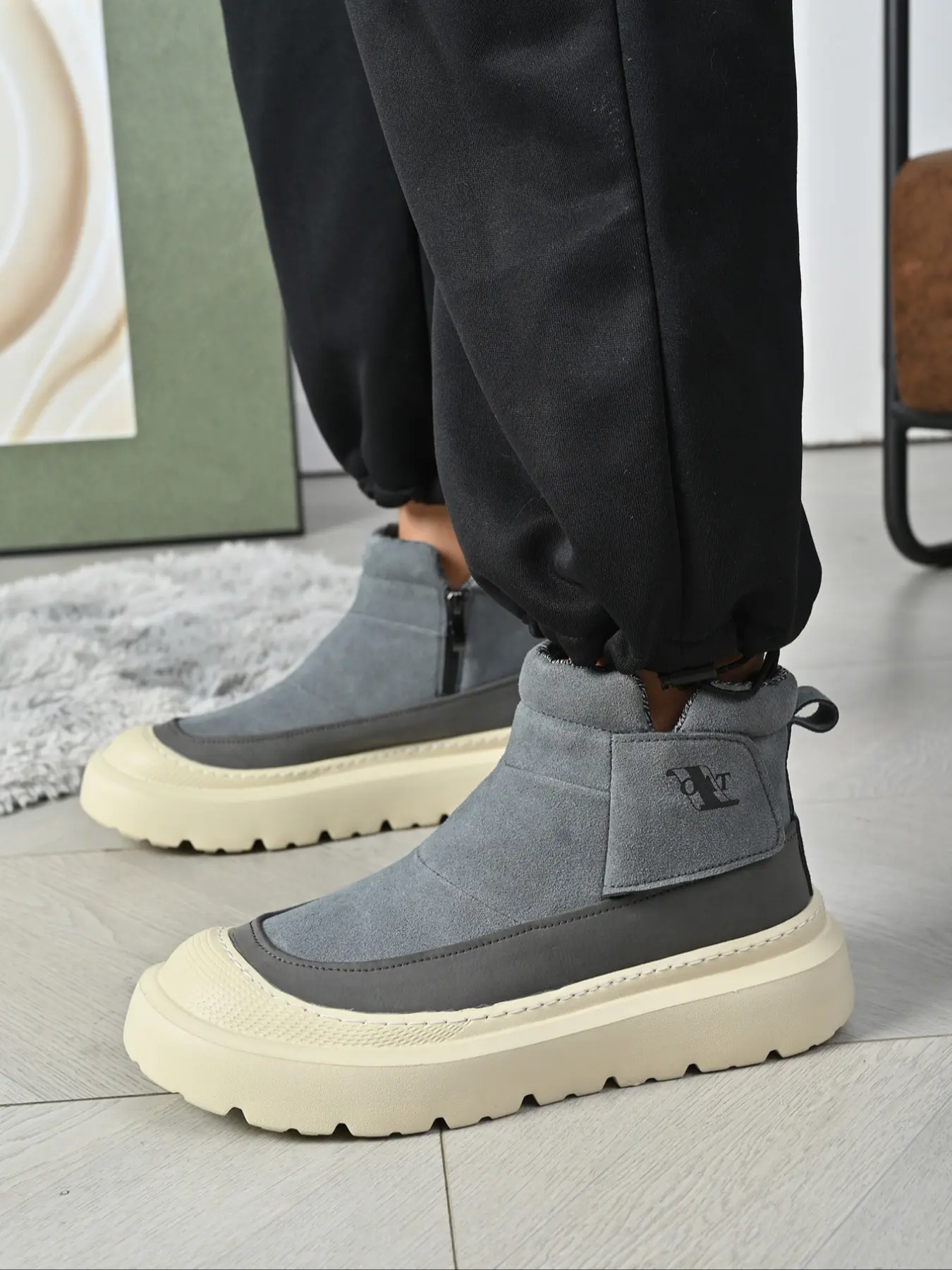 Men's Boots For Men Men's Suede Short Boots Vintage Style, Comfortable Lightweight Winter Motorcycle Boots with Arch Support, Zip Closure