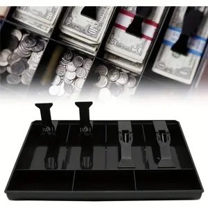 3/4/5 Compartment Black Plug-in Cash Drawer with Tray, Layered Sorting for Banknotes & Coins, Wear-resistant Large Capacity Finance Storage Cabinet for Commercial Shops