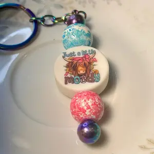 Moody Cow Keychain with Colorful Beads and "Just a Little Moody" Design for Stylish Accessory