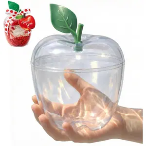 Large Clear White Apple Container Set for Gift Cards, Teacher Appreciation Gift Holder Set, Fillable Apple Candy Jar with Cards, Ribbon, Gift Bags and Raffia for Classroom Favors, 6 Pack