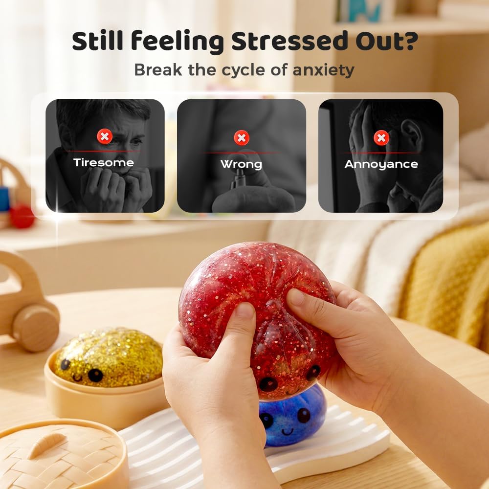 Dumpling Squishy Stress Balls Fidget Toy with Steamer, Slow Rising Sensory Squeeze Toys for Anxiety Relief, Soft Dough Ball for Kids Adults, Mystery Box Gifts for Easter Birthday