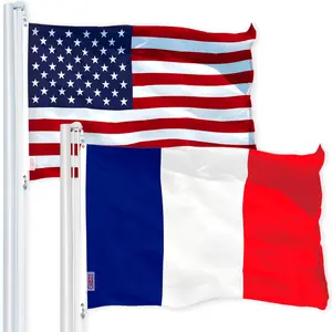 G128 Combo Pack: USA  3x5 Ft 150D Printed Stars & France (French) Flag 3x5 Ft 150D Printed