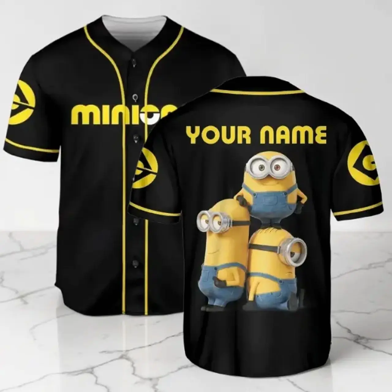 Personalize Minions Family Black, Personalized Baseball Jersey Family, Funny Movie Cartoon Gift For Fans, Custom Name Shirt
