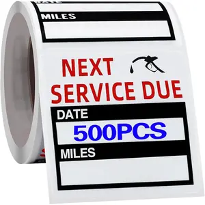 500 count Oil Change Auto Maintenance Service Due Reminder Stickers Labels 500 count/Roll Stickers,Easy-Peel with No , Easy to Write On,2x2 Inch, Black
