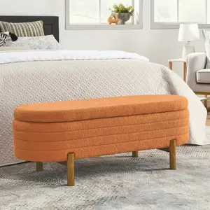 Ottoman Oval Storage Bench Orange Rubber Wood Leg Handmade Craftsmanship Living Room Bedroom Footstool Seat with Storage Function