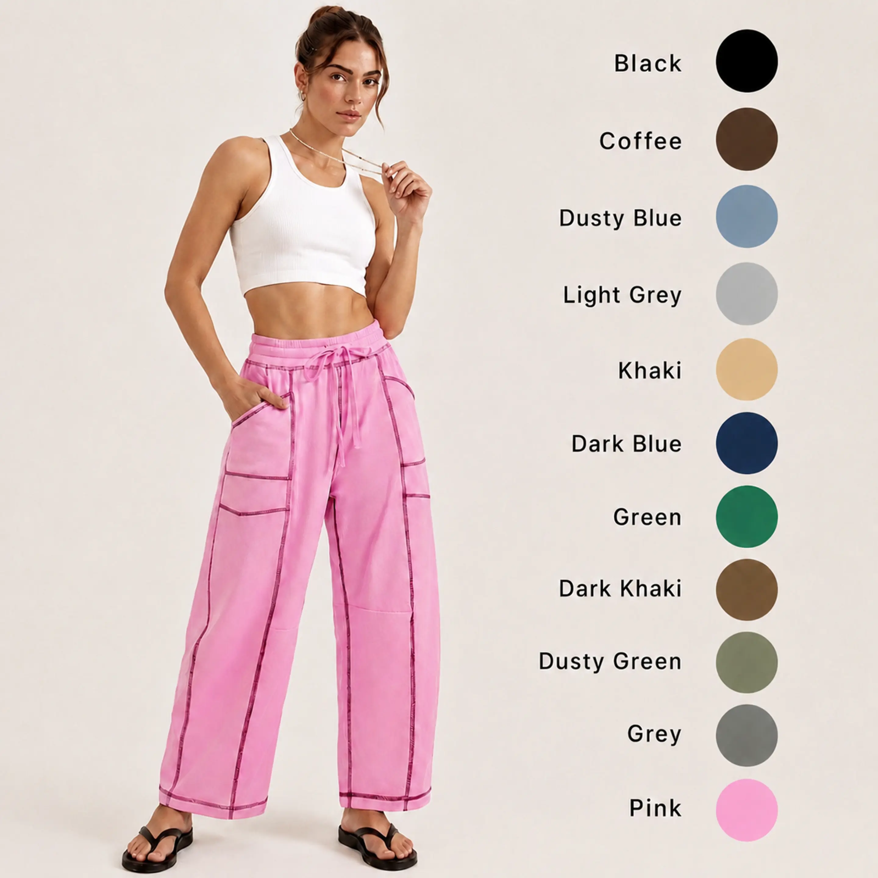 Bienmorn Women’s Baggy Barrel Pants – Wide-Leg Lounge Sweatpants with Drawstring and Pockets,clothes for back to school,first day of school outfits