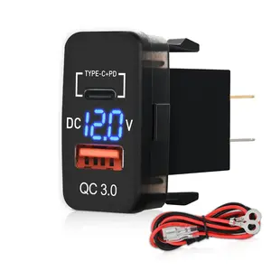 Nilight 12V Car Electronic Smartphone Charger - PD Type C, QC 3.0 Fastcharge, Conductive Pins, Dual Device Charging, LED Voltmeter, OEM Fit