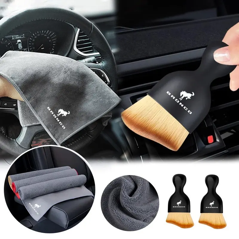 Car Interior Cleaning Tool Soft Brush+Suede Fleece Microfiber Wash Towel Cloth for Ford Bronco Sport 2021-2023 Styling Accessories Interior Detailing Brush Car Detailing Tools Interior Detailing Products Car Detailing Supplies