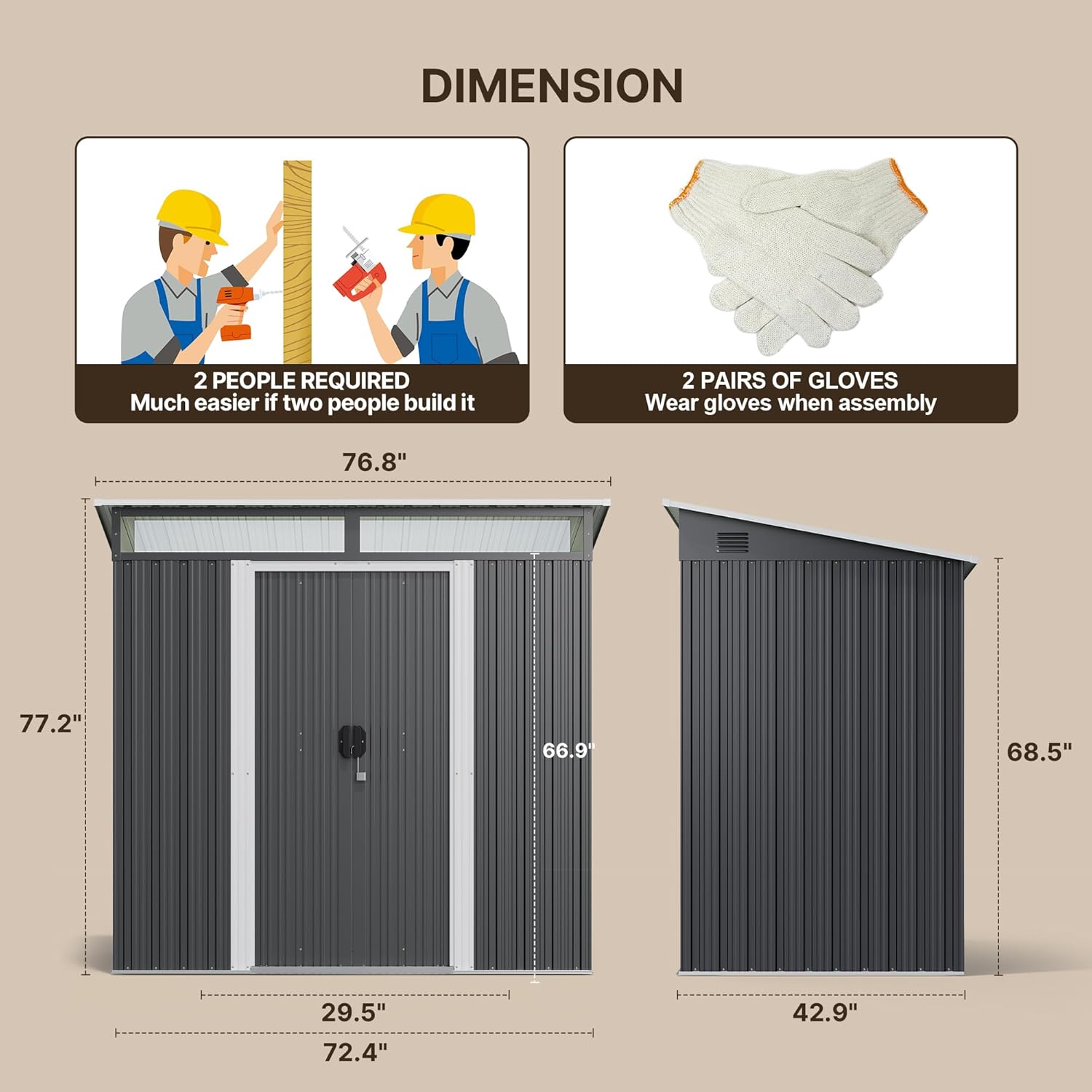 Gizoon 6'x4' Outdoor Storage Shed Metal Garden Shed with Sliding Lockable Doors Versatile Tool Bike Shed with Transparent Panel Windows Outdoor Storage Clearance for Backyard Patio