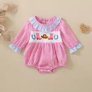 Ready Stock New Born Baby Girl Long Bubble Sleeve Plaid Ruffles Romper Jumpsuit Cute Comfortable For Daily Use 0-18M GL2538