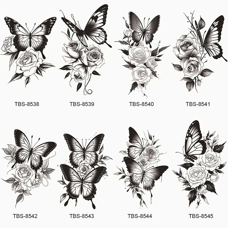 Unisex Waterproof PVC Glitter Temporary Tattoos - 8 Sheets Solid Floral Butterfly Body Art Stickers, Unscented, No Battery Needed, for Arms & Legs, For Arms And Legs