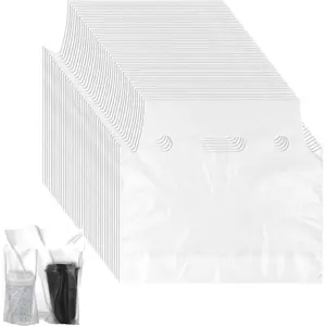 1000 count Handle Drink Bags, Double Cup Poly Drink Carrier Clear Plastic Cup Holder Bag for Delivery Take Out Cup Holder Beverage Coffee Juice, 11 x 12.2 Inch
