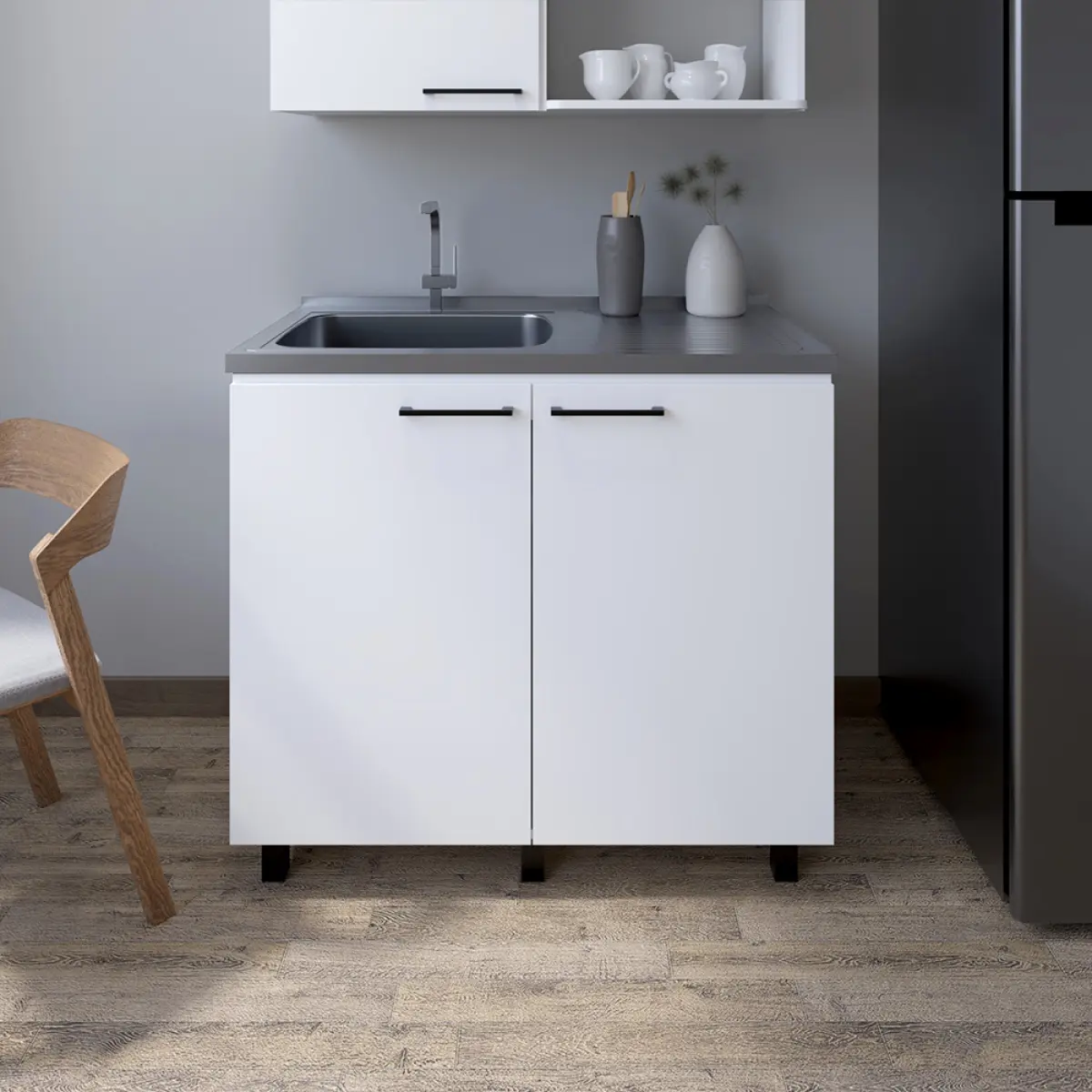 White Burwood Utility Sink Cabinet - Matte Kitchen Storage Cabinet for Kitchen Use, Kitchen Storage Cabinets