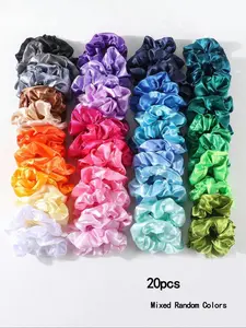 20pcs Satin Hair Ties, Scrunchies Wholesale Bulk Set, Women's Plain Mix Colored Headbands, Multi-Color Ponytail Holders, Casual All Seasons Accessories