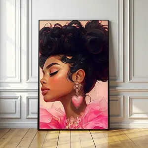 Unframed, Room Decor, Black Girl Portrait Art: Lady in Pink Fashion  – 5 Size, 8x12 to 27x40 inch