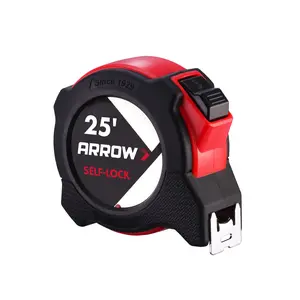 Arrow 25FT Auto-Lock Tape Measure, Easy Read Measuring Tape with Fractions 1/8″, Double Sided Measurement Tape with 1″ Blade, Belt Clip, Dual-End Metal Hook, and Rubber Protective Casing