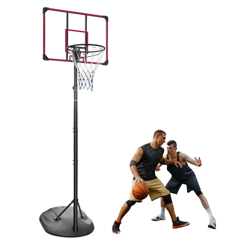 WKKEOM Portable Basketball Hoop System - Height Adjustable 7.5-9.2 ft, 32in Backboard, Wheels, Easy to Assemble for Outdoor Sport Use (Coal, Ideal for Children & Teens)