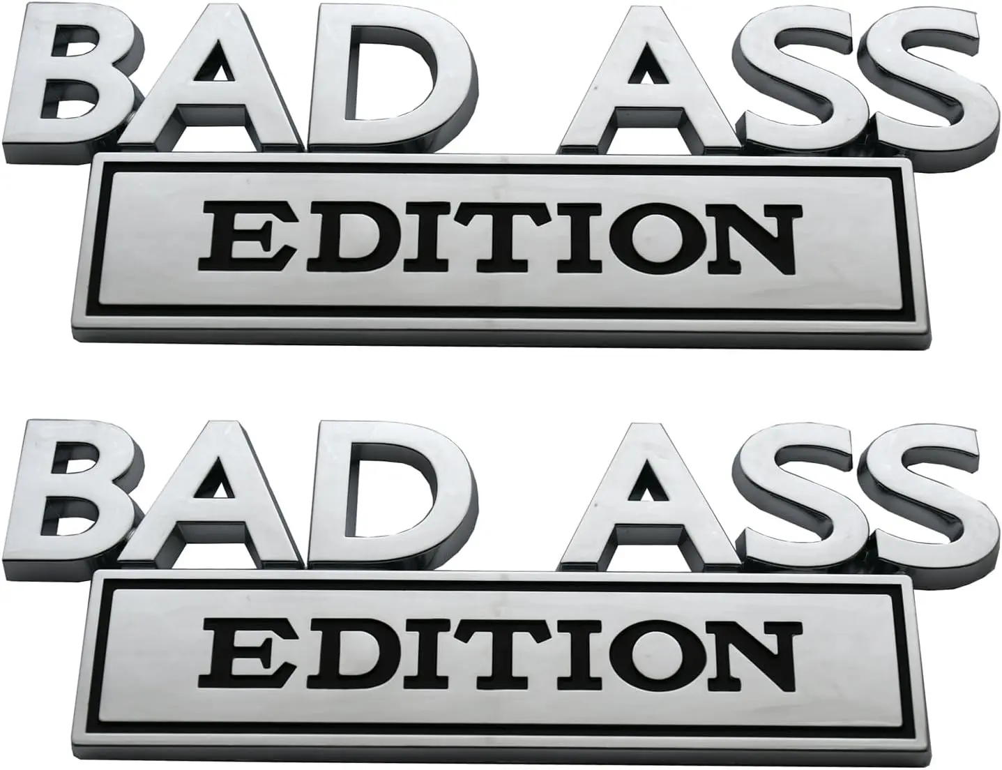 2Pack Big Size Bad Ass Edition Emblem 3D Badass Badge Sticker with Tape Replacement for Cars, Trucks, Motorcycles, Boats Laptops (Chrome)