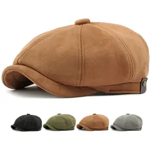 HT4580 Berets Men Women Hot Sale Suede Beret Cap Solid Octagonal Flat Cap Male Female Autumn Winter Hat Artist Painter Beret Hat