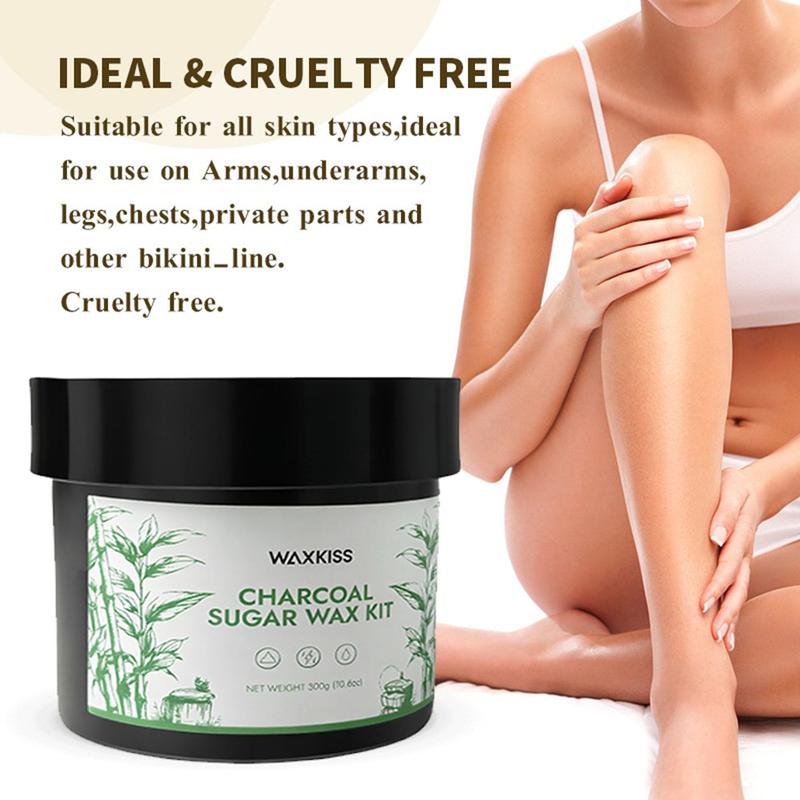 Sugar Waxing Kit, Clean & Easy Charcoal Honey Hair Removal Wax for Personal at Home & Professional at Salon Use, All Skin Types Wax Kit For Women Bikini Face Arms & Legs, Gentle Sugaring Kit - 10.6 oz, 0.66lbs, 300g/Can