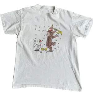 Curious George Party T-Shirt, Funny Monkey Celebration Graphic Tee, Cute Cartoon with Chicks Confetti Shirt, Vintage Kidscore Y2K Style, Unisex Cotton Tee