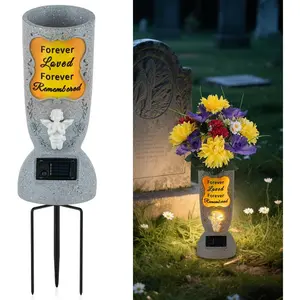Solar Cemetery Grave Vase: 1 LED Angel Headstones Vase with Spikes Grave Decorations for Cemetery - Artificial  Holder Outdoor Memorial Gifts for Loss of Loved