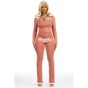 Metrie Mocha Lounge Track Set With Fur Trim