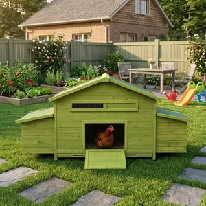 70＂Large Wooden Chicken Coop with 2 Nesting Box, Waterproof Roof, Secure Lock, Ventilated Hen House with Perch & 2 Free-Range Doors