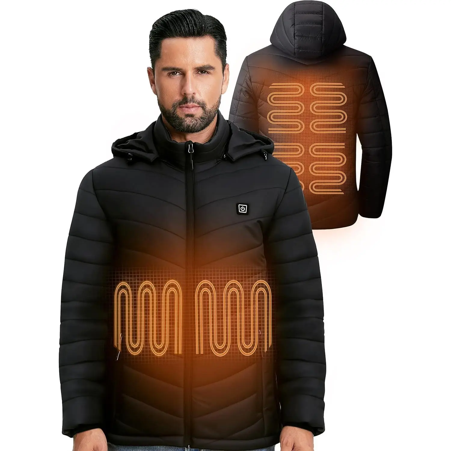 Male Heated Thermal Jacket for Men - 12V 20000mAh Battery Pack, Polyester Fabric, 6-Zone Heating, Stretch Waist, Ideal for Winter Cycling, Skiing, Thermal Wear, Six Zones