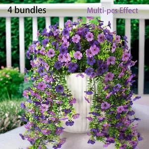 4 Pack Artificial Hanging Plants, Vibrant Colors, Silk Violet Flowers with Eucalyptus Leaves, Realistic Faux Flowers, UV Resistant, Home Garden Decor